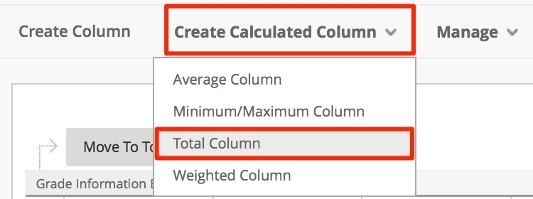 click on create calculated column and select total column